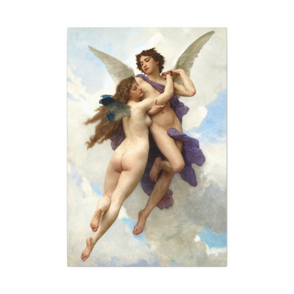 Cupid and Psyche, William Adolphe Bouguereau, 1899 Reproduction, Fine Art | Famous Artist | Vintage Print | Wall Art | Rustic Home Decor