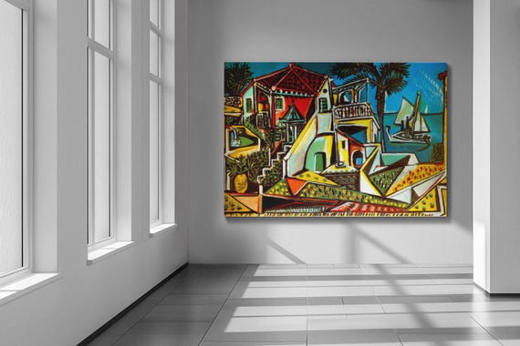 ピカソの地中海風景キャンバスプリント、ヴィンテージ沿岸アート