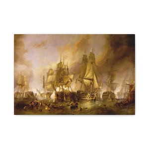 The Battle of Trafalgar, William Stanfield, Nautical Canvas, Maritime Decor, Wall Art for Sailors, Gift for Sea Lovers, Vintage Ship Artwork