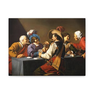 The Card Players 1637, Theodoor Rombouts, Sztuka gatunku na płótnie | Vintage | Słynny artysta | Rustykalny wystrój domu | Sztuka ścienna do biura | Prezent dla niego