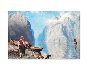 Norwegian Fjord Canvas Print, Hans Andreas Dahl, Vintage Seascape Art