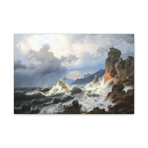 Storm at Sea off the Norwegian Coast 1937, Andreas Achenbach, Dramatic Canvas, Gift for Dad, Home Office Wall Art, Fine Art, Rustic Decor