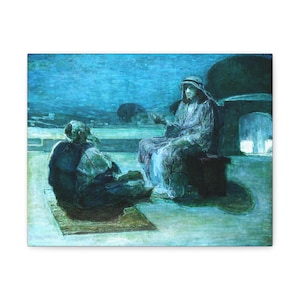 Nicodemus Coming to Christ 1927, Henry Ossawa Tanner | Religious Canvas | Famous Artist | Vintage Fine Art | Office Wall Art | Rustic Decor
