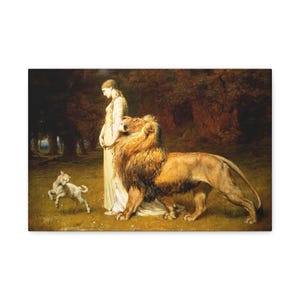 Una and the Lion 1880, Briton Riviere, Faerie Canvas, Famous Artist, Vintage Art, Rustic Home Decor, Fine Art, Office Wall Art, Gift for Her