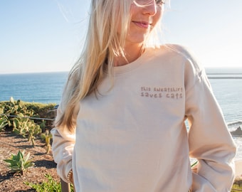 Embroidered Cat Rescue Crewneck Sweatshirt | Cream | Green | Navy | Friends of Normie