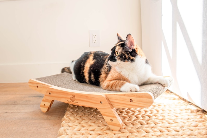 Wooden adjustable cat scratcher with sustainable and replaceable inserts image 1