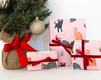 Christmas Cat Wrapping Paper Sheet (pack of 5) | Santa Cats Giftwrap