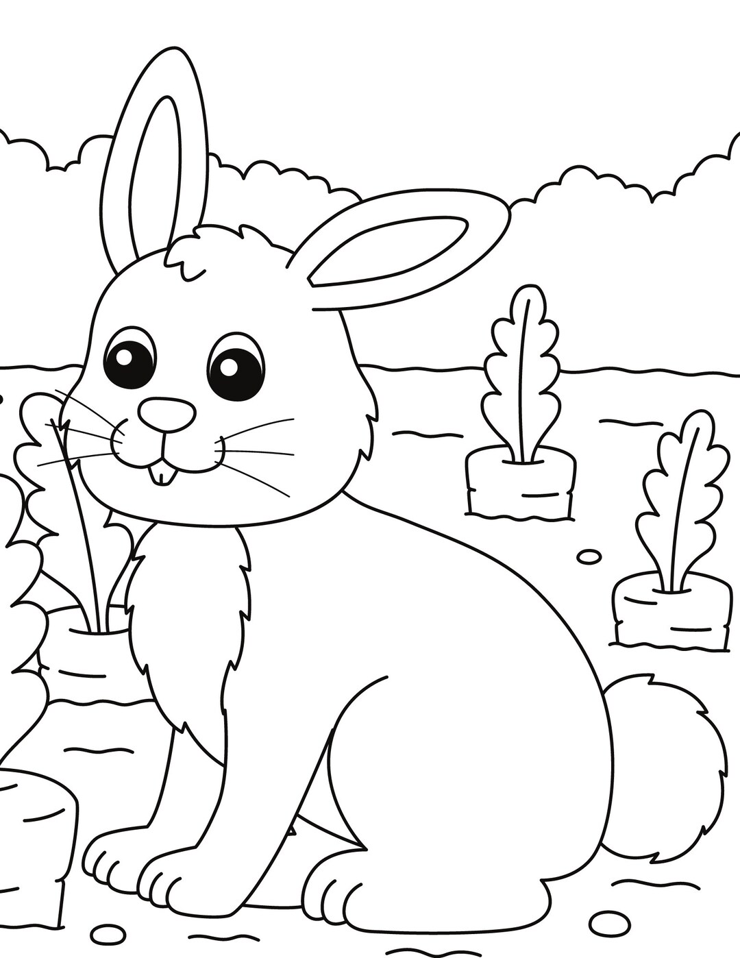 Spring Bunny Coloring Page Etsy