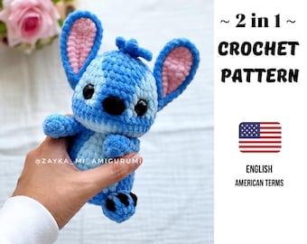 Amigurumi haakpatroon: blauwe en roze aliens en monsters (PDF) / Zacht pluche monster in blauw en roze