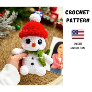 Snowman with hat Crochet Pattern PDF – Plush Yarn Amigurumi Schneemann 15cm , Winter Soft Toy, 15 cm, Advanced Crochet Tutorial