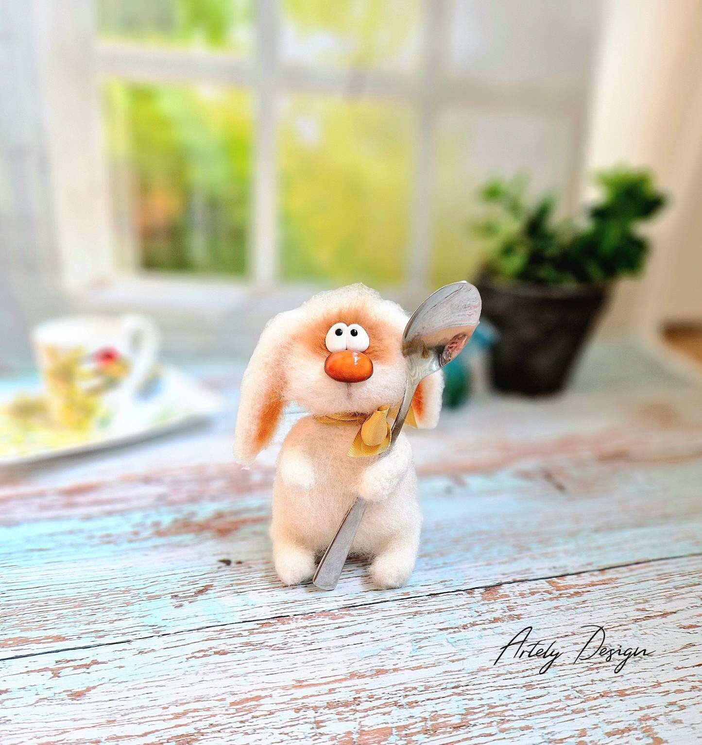 Handmade Fluffy Rabbit Decorative Figurine Unique Home Decoration - Etsy