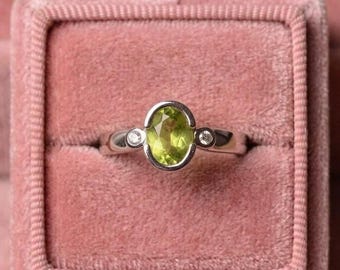 Oval Cut Peridot Ring, Sterling Silver Wedding Ring, Gift For Her