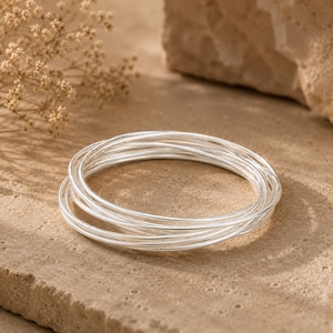 Interlocked Sterling Silver Bangle | Intertwined Multi Wire Bracelet | Handmade Stackable Bangle | Gift for Her