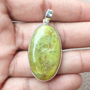 Oval Green Opal Pendant: 925 Sterling Silver Necklace, Natural Gemstone