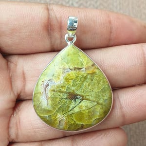 Teardrop Green Opal Pendant: 925 Sterling Silver Necklace, Natural Gemstone