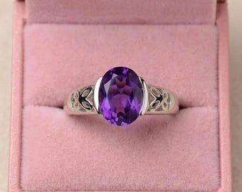 Ovaler Amethyst-Sterlingsilberring, mit Weißgold überzogen, Damenschmuck