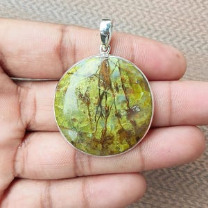 Green Opal Pendant Necklace: Sterling Silver, Natural Gemstone