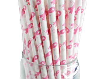 Pink Ribbon Paper Straws, Breast Cancer Awareness Straws