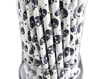 Spooky Black Skull Paper Straws - Eco-Friendly Halloween Party Decor