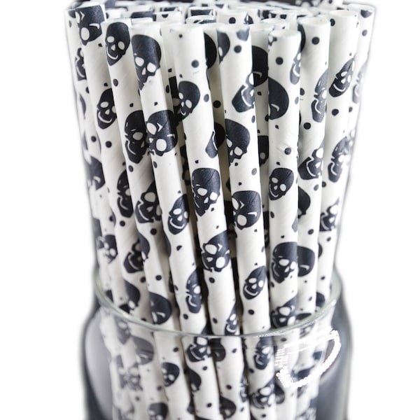 Black Skull Paper Drinking Straws