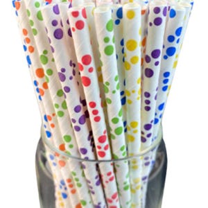 Rainbow Polka Dot Paper Straws