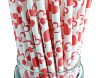 Red Heart Paper Drinking Straws