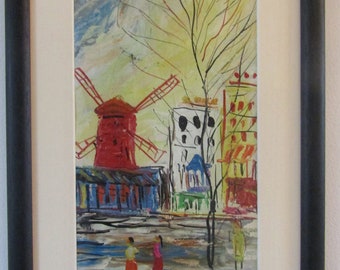 Moulin Rouge Paris France Framed Original Vintage Oil Painting French Impressionist Art Painting - Dax