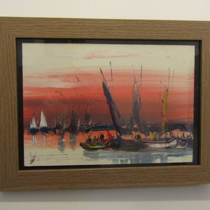Sailing Ships Boats - Original Oil on Canvas Board Painting Nautical Boat Picture