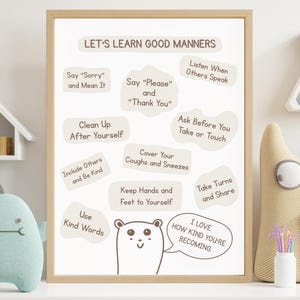 Good Manners Poster for Kids – Toddler Behavior Chart Printable, Bear ...