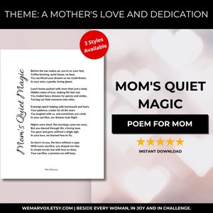 Mom Poem Printable Wall Art, Perfect Mother&#39;s Day Gift and Appreciation Gift, Digital Download