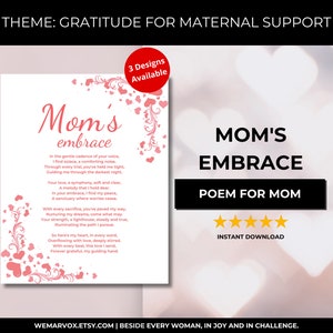 Mom&#39;s Embrace, A Heartfelt Poem for Mom, The Ultimate Mother&#39;s Day and Birthday Gift, Digital Download
