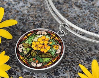Primrose Bracelet, Necklace or Keychain - February Birth Month Flower Pendant Jewelry - Silver or Gold Floral Charm Birthday Gift for Her
