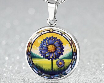 Aster Necklace, Bangle Bracelet or Keychain - September Birth Flower Pendant Jewelry - Gold or Silver Floral Charm Birthday Gift For Her