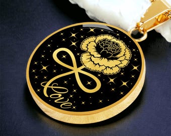 Carnation Pendant Necklace, Bracelet or Keychain - Personalized January Birth Flower Jewelry - Silver or Gold Infinity Floral Charm Gift