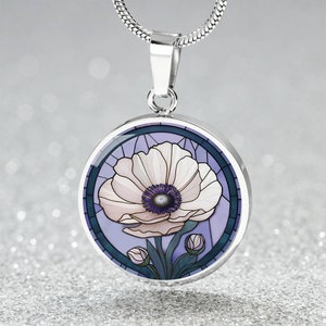 Anemone Pendant Necklace, Bangle Bracelet or Keychain - Silver or Gold Botanical Flower Jewelry - Personalized Floral Charm Gift For Her