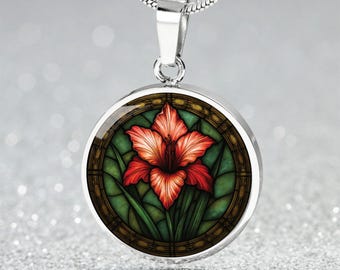 Gladiolushänge, armband eller nyckelring - Blomsterhänge för augusti, födelsemånad - Silver- eller guldblommig berlock, födelsedagspresent till henne
