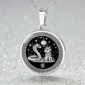 Year of The Snake Necklace Gold - Personalized Chinese Zodiac Pendant Silver - Lunar New Year Couples Jewelry - Year of The Ox Necklace
