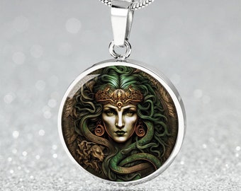 Medusa Necklace, Bracelet or Keychain - Personalized Greek Mythology Snake Pendant Jewelry - Silver or Gold Gorgon Charm Gift for Her or Him