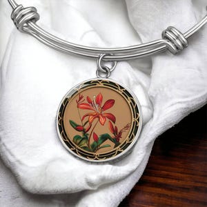 Honeysuckle Bracelet, Necklace or Keychain - June Birth Flower Pendant Jewelry, Silver or Gold Floral Charm Bangle Birthday Gift For Her
