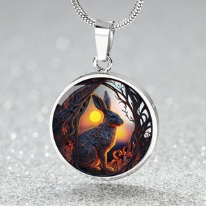 Year of the Rabbit Necklace, Personalized Chinese Zodiac Animal Jewelry, Gold Wood Rabbit Spirit Companion Charm Pendant Gift For Her or Him