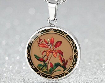 Honeysuckle Necklace, Personalized June Birth Month Flower Jewelry, Engraved Gold Floral Charm Pendant Mothers Day & Birthdays Gift For Her