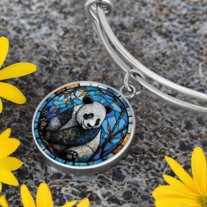 Panda Pendant Bangle Bracelet, Necklace or Keychain - Silver or Gold Panda Charm Jewelry Gift For Her - Personalized Panda Bear Accessories