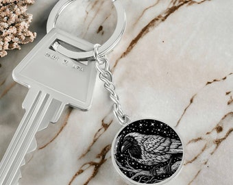 Raven Crow Keychain, Necklace or Bracelet - Personalized Spirit Animal Pendant Jewelry - Gold or Silver  Bird Charm Gift For Her or Him
