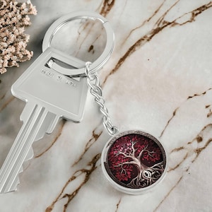 Tree of Life Keychain, Yggdrasil Personalized Keychain, Tree Pendant Charm Engraved Keychain, Norse Viking Jewelry Gift For Him or Her
