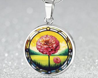 Pink Marigold Pendant Necklace, Bracelet or Keychain - Personalized October Birth Flower Jewelry - Gold Floral Charm Birthday Gift For Her