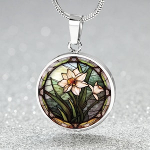 Narcissus Pendant Necklace, Bracelet or Keychain - December Birth Flower Jewelry - Silver or Gold Floral Charm Birthday Gift For Her