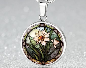 Narzisse Anhänger Halskette, Armband oder Schlüsselanhänger - Dezember Geburt Blume Schmuck - Silber oder Gold Floral Charm Geburtstagsgeschenk für Sie