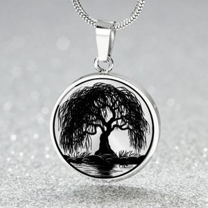 Weeping Willow Tree Necklace, Personalized Memorial Jewelry, Gold Mourning Charm Pendant, Healing Immortality & Rebirth Gift For Her or Him