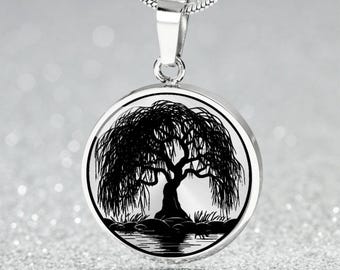 Trauerweide Baum Halskette, Gold Trauer Charme Anhänger, Hochzeit Geschenk, Hochzeit Schmuck, Hochzeit Schmuck, Goldschmuck