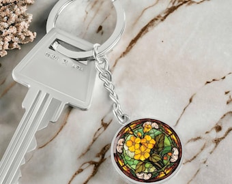 Primrose Keychain, Necklace or Bangle Bracelet - February Birth Flower Pendant Jewelry - Silver or Gold Floral Charm Birthday Gift For Her